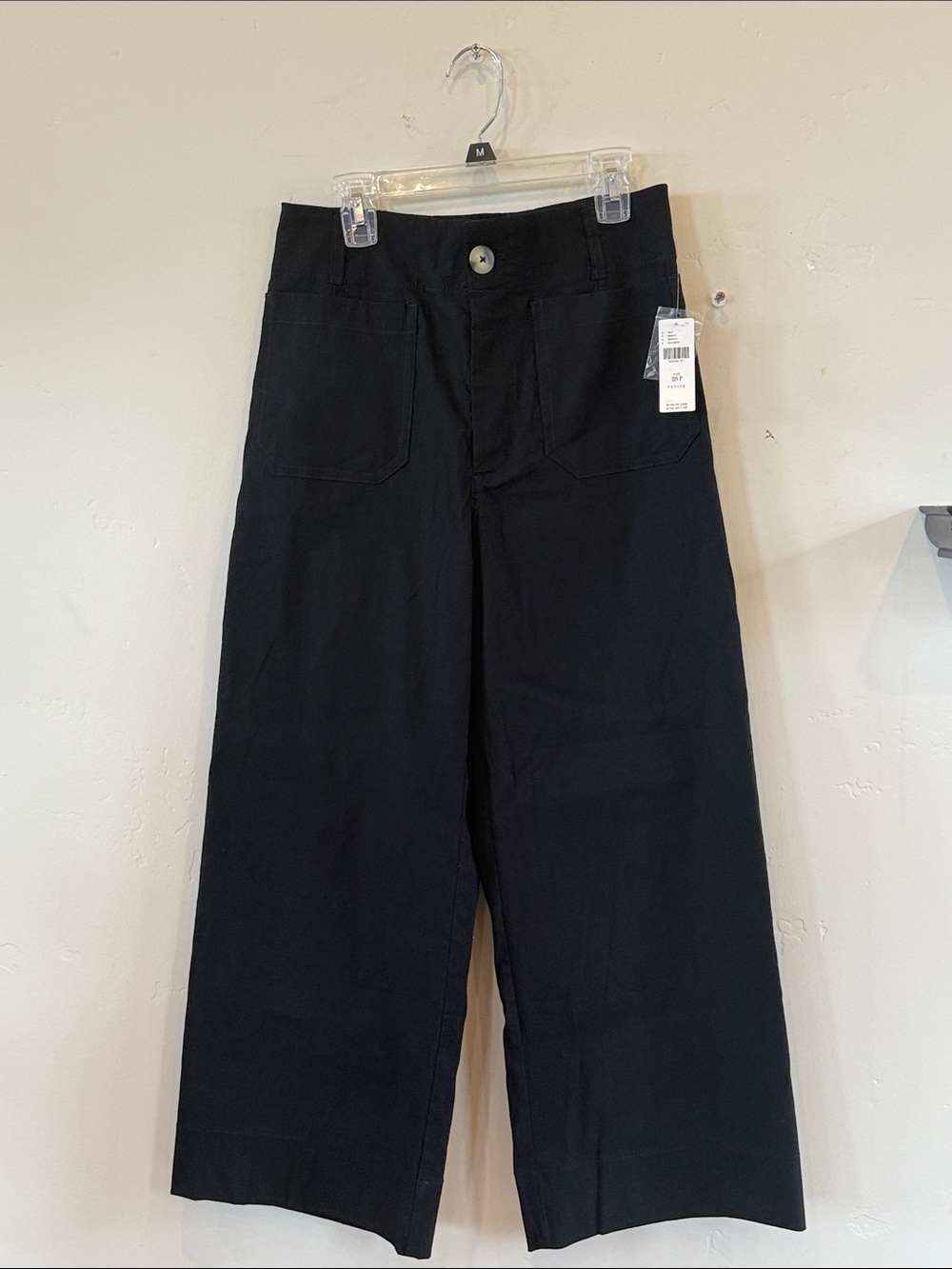 Maeve The Colette Wide Leg Cropped Linen Blend Pants in Black size 28P NWT